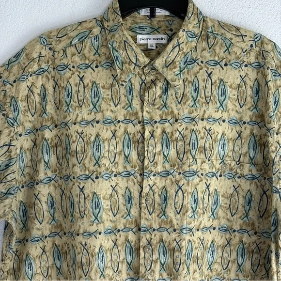 Vintage Pierre Cardin Men’s Shirt XL  100% Cotton Abstract Bohemian Menswear - Picture 3 of 8